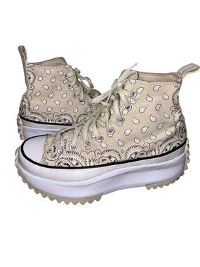 Converse Run Star Hike Hi Beige Bandana Print Platform Sneakers Size 8 Womens